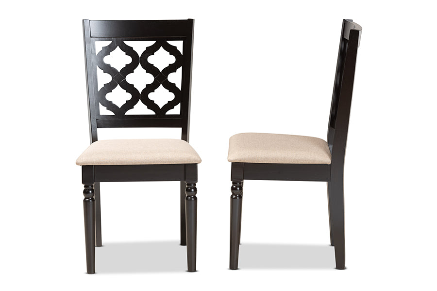 Baxton Studio Ramiro Modern and Contemporary Sand Fabric Upholstered and Dark Brown Finished Wood 2-Piece Dining Chair Set | Modishstore | Dining Chairs - 2