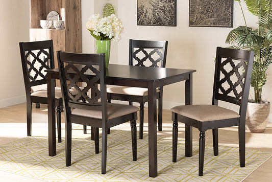 Baxton Studio Ramiro Modern and Contemporary Sand Fabric Upholstered and Dark Brown Finished Wood 5-Piece Dining Set | Modishstore | Dining Sets