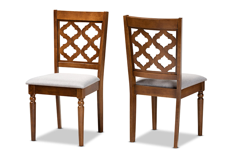Baxton Studio Ramiro Modern and Contemporary Grey Fabric Upholstered and Walnut Brown Finished Wood 2-Piece Dining Chair Set | Modishstore | Dining Chairs - 4