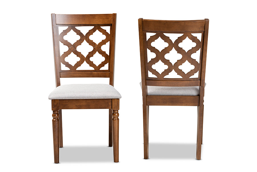 Baxton Studio Ramiro Modern and Contemporary Grey Fabric Upholstered and Walnut Brown Finished Wood 2-Piece Dining Chair Set | Modishstore | Dining Chairs - 3