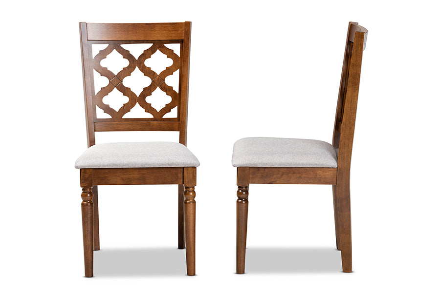 Baxton Studio Ramiro Modern and Contemporary Grey Fabric Upholstered and Walnut Brown Finished Wood 2-Piece Dining Chair Set | Modishstore | Dining Chairs - 2