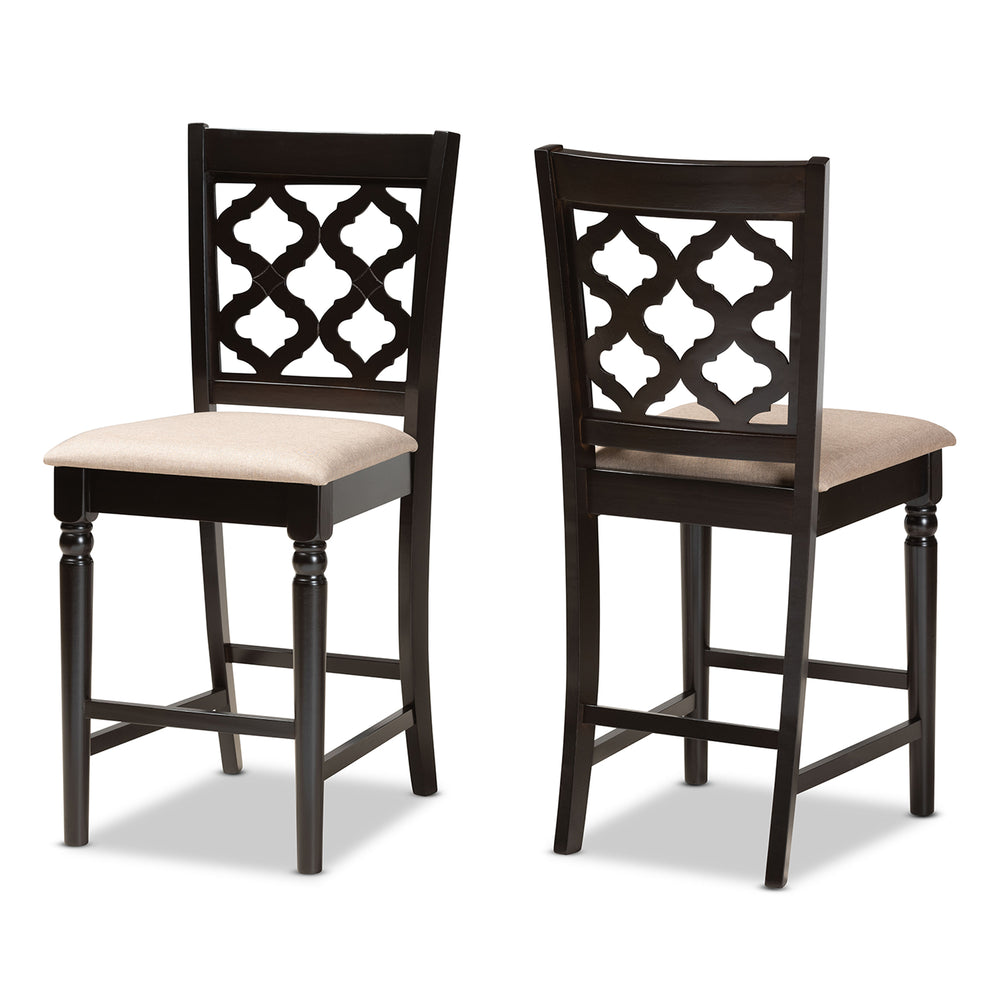 Baxton Studio Ramiro Modern and Contemporary Transitional Sand Fabric Upholstered and Dark Brown Finished Wood 2-Piece Counter Stool Set | Counter Stools | Modishstore