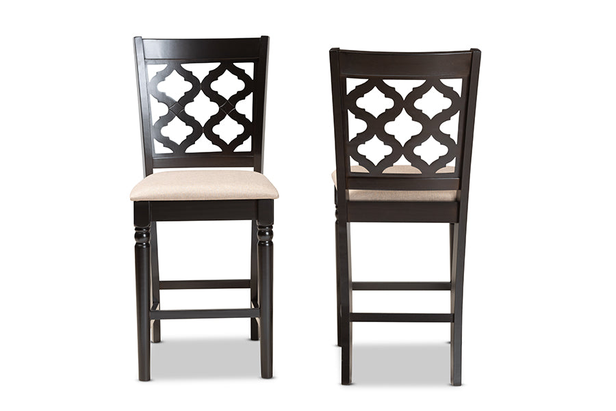 Baxton Studio Ramiro Modern and Contemporary Transitional Sand Fabric Upholstered and Dark Brown Finished Wood 2-Piece Counter Stool Set | Counter Stools | Modishstore - 6