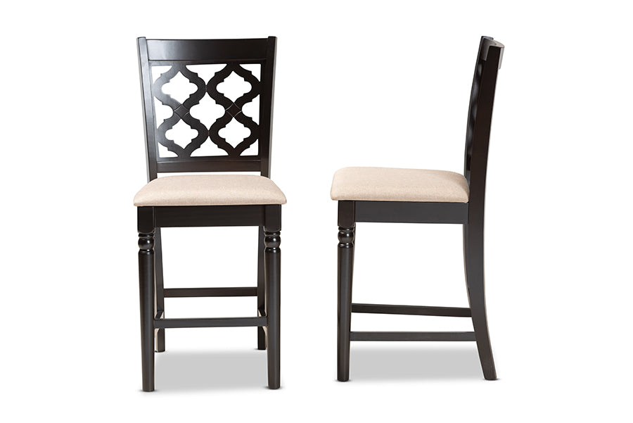 Baxton Studio Ramiro Modern and Contemporary Transitional Sand Fabric Upholstered and Dark Brown Finished Wood 2-Piece Counter Stool Set | Counter Stools | Modishstore - 5