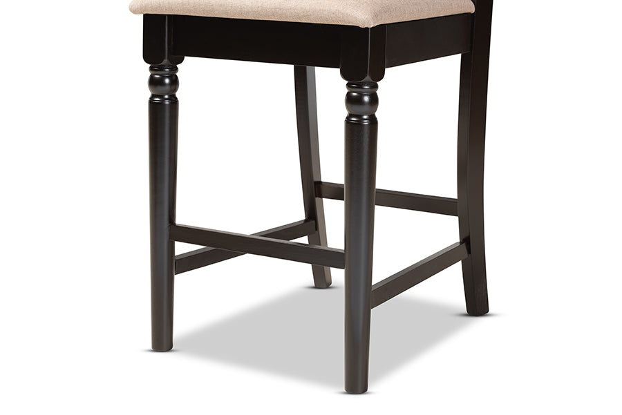 Baxton Studio Ramiro Modern and Contemporary Transitional Sand Fabric Upholstered and Dark Brown Finished Wood 2-Piece Counter Stool Set | Counter Stools | Modishstore - 3