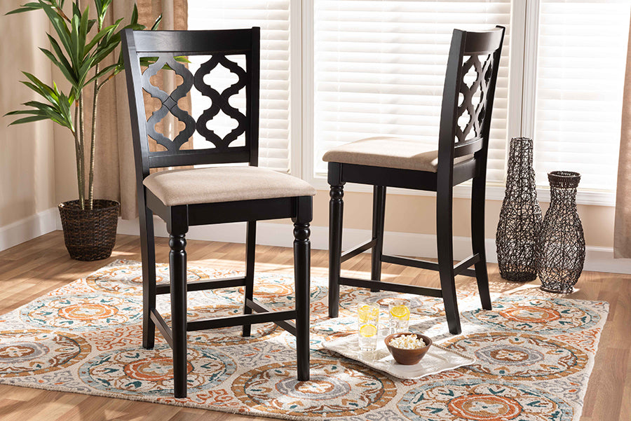 Baxton Studio Ramiro Modern and Contemporary Transitional Sand Fabric Upholstered and Dark Brown Finished Wood 2-Piece Counter Stool Set | Counter Stools | Modishstore - 2