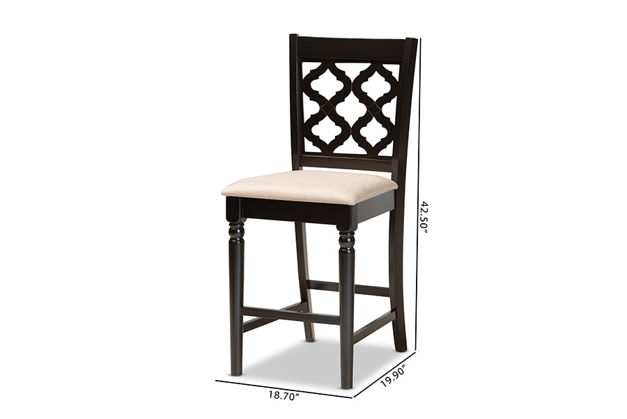 Baxton Studio Ramiro Modern and Contemporary Transitional Sand Fabric Upholstered and Dark Brown Finished Wood 2-Piece Counter Stool Set | Counter Stools | Modishstore - 7