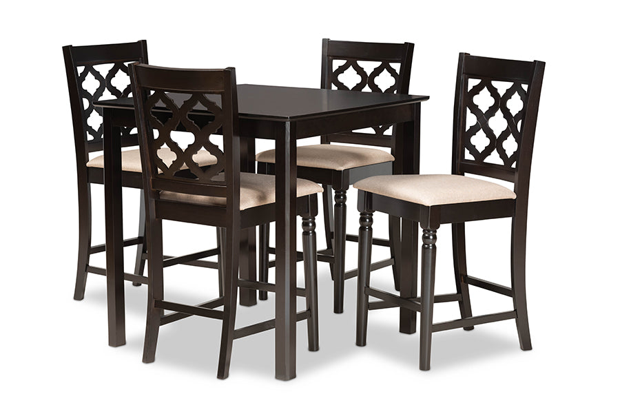 baxton studio ramiro modern and contemporary transitional sand fabric upholstered and dark brown finished wood 5 piece pub set | Modish Furniture Store-2