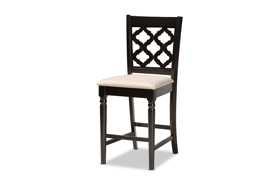 baxton studio ramiro modern and contemporary transitional sand fabric upholstered and dark brown finished wood 5 piece pub set | Modish Furniture Store-3