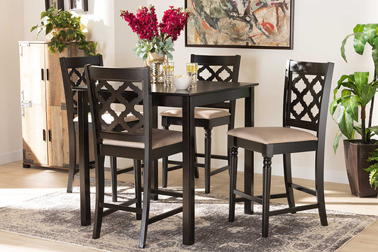 Baxton Studio Ramiro Modern and Contemporary Transitional Sand Fabric Upholstered and Dark Brown Finished Wood 5-Piece Pub Set | Modishstore | Dining Sets