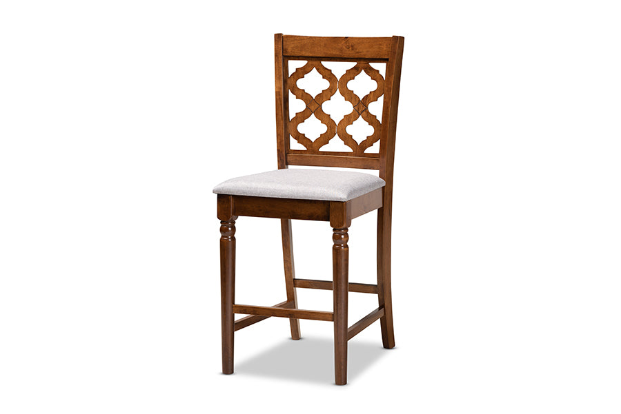 Baxton Studio Ramiro Modern and Contemporary Transitional Grey Fabric Upholstered and Walnut Brown Finished Wood 5-Piece Pub Set | Dining Sets | Modishstore - 6