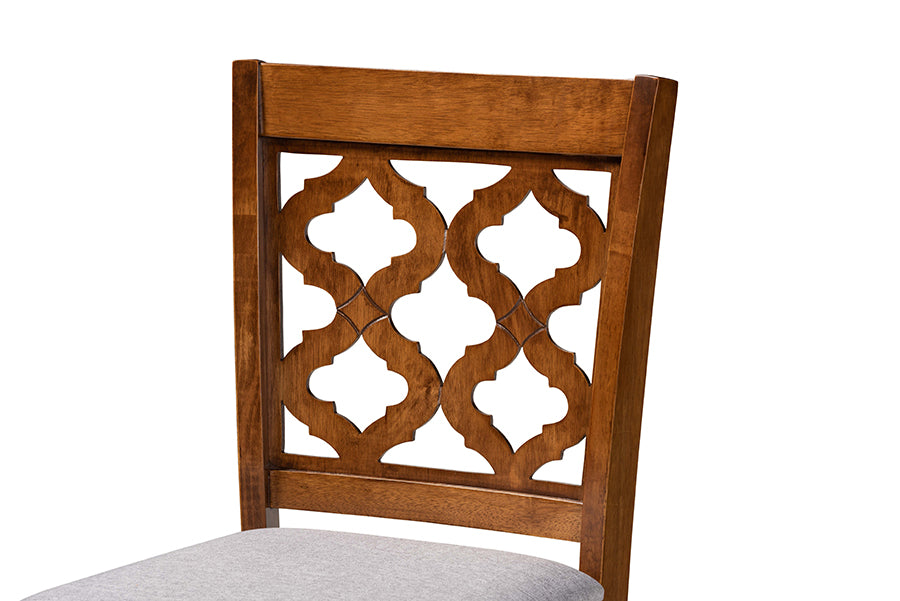 Baxton Studio Ramiro Modern and Contemporary Transitional Grey Fabric Upholstered and Walnut Brown Finished Wood 5-Piece Pub Set | Dining Sets | Modishstore - 5