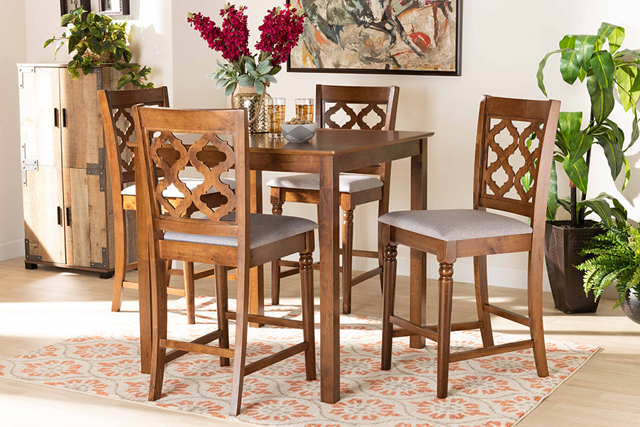Baxton Studio Ramiro Modern and Contemporary Transitional Grey Fabric Upholstered and Walnut Brown Finished Wood 5-Piece Pub Set | Dining Sets | Modishstore - 2