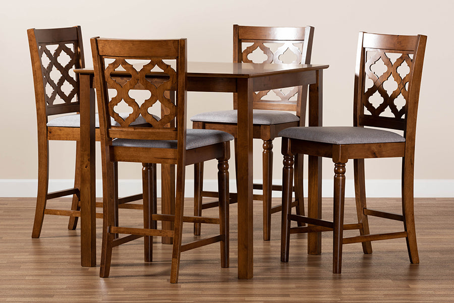 Baxton Studio Ramiro Modern and Contemporary Transitional Grey Fabric Upholstered and Walnut Brown Finished Wood 5-Piece Pub Set | Dining Sets | Modishstore - 3