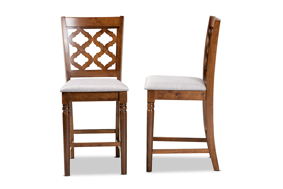 Baxton Studio Ramiro Modern and Contemporary Transitional Sand Fabric Upholstered and Dark Brown Finished Wood 2-Piece Counter Stool Set | Counter Stools | Modishstore - 12