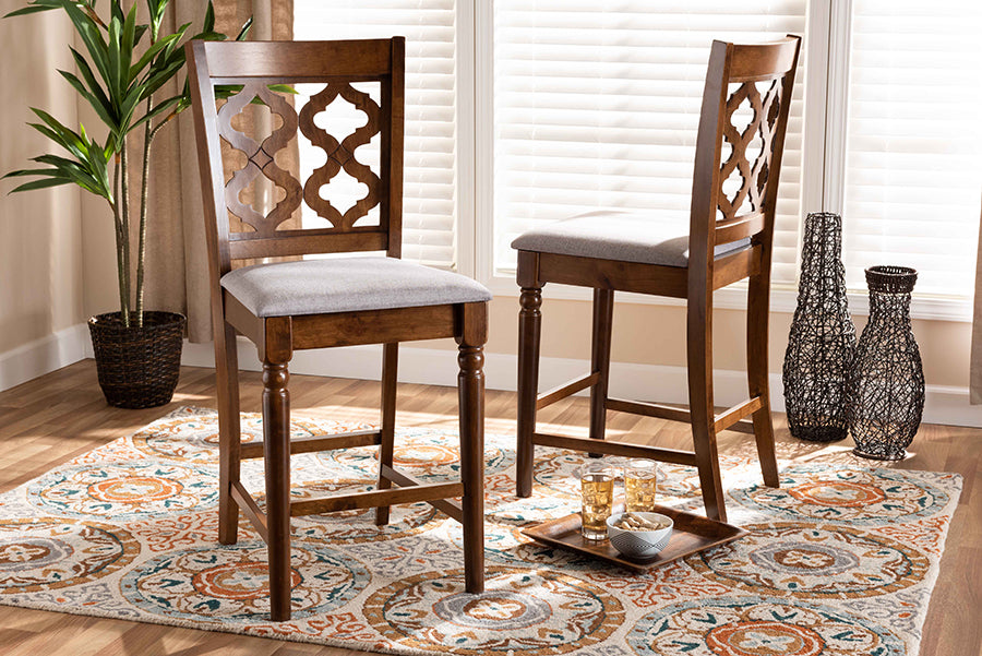 Baxton Studio Ramiro Modern and Contemporary Transitional Sand Fabric Upholstered and Dark Brown Finished Wood 2-Piece Counter Stool Set | Counter Stools | Modishstore - 9