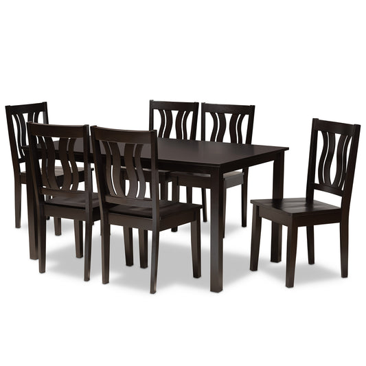 Baxton Studio Zamira Modern and Contemporary Transitional Dark Brown Finished Wood 7-Piece Dining Set | Dining Sets | Modishstore