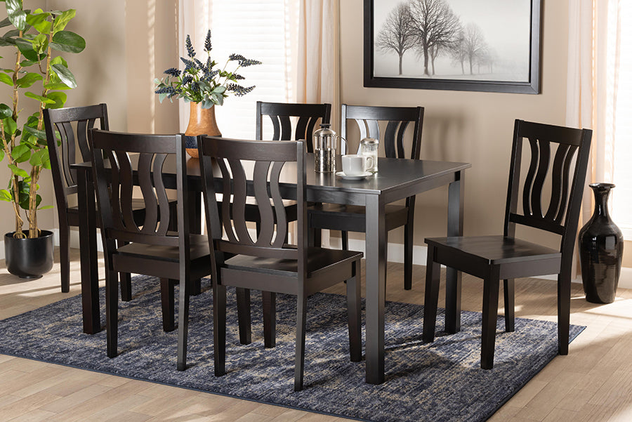 Baxton Studio Zamira Modern and Contemporary Transitional Dark Brown Finished Wood 7-Piece Dining Set | Dining Sets | Modishstore - 2