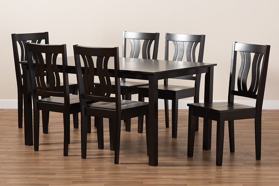 Baxton Studio Zamira Modern and Contemporary Transitional Dark Brown Finished Wood 7-Piece Dining Set | Dining Sets | Modishstore - 3