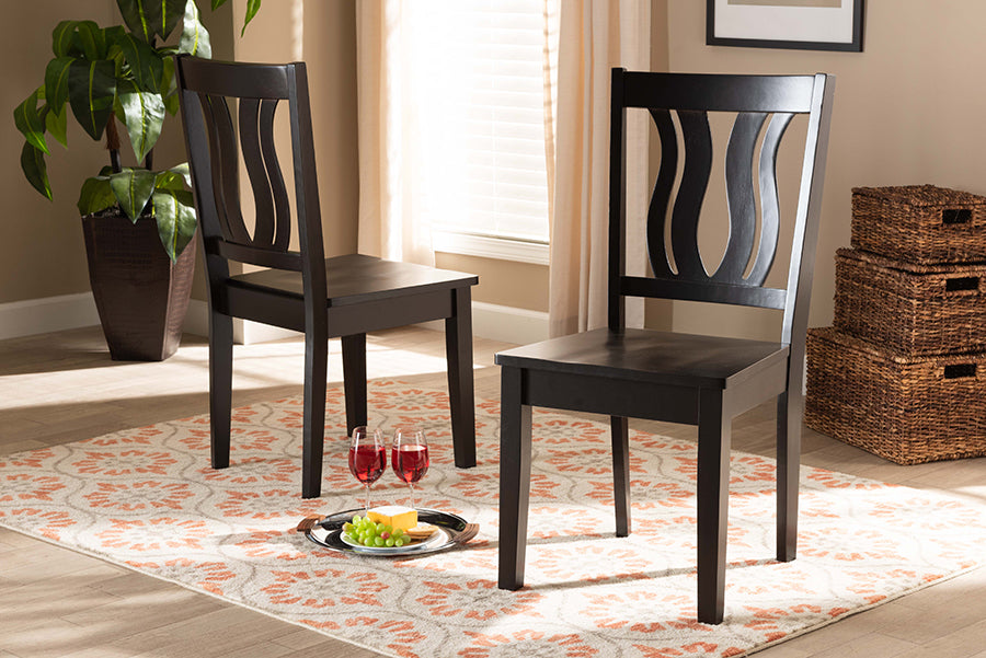 Baxton Studio Fenton Modern and Contemporary Transitional Dark Brown Finished Wood 2-Piece Dining Chair Set | Dining Chairs | Modishstore - 2