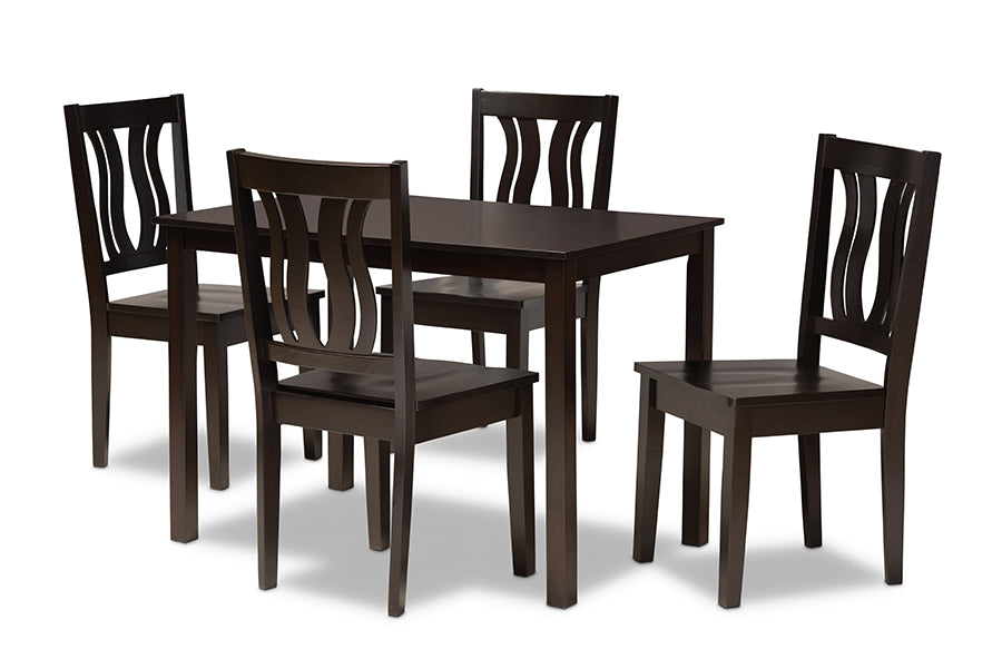 baxton studio zamira modern and contemporary transitional dark brown finished wood 5 piece dining set | Modish Furniture Store-2