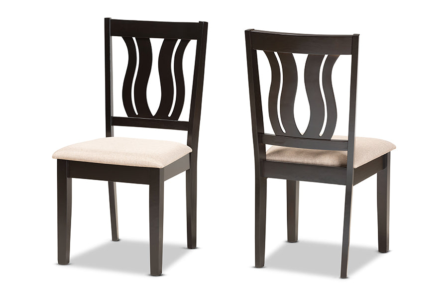 Baxton Studio Fenton Modern and Contemporary Sand Fabric Upholstered and Dark Brown Finished Wood 2-Piece Dining Chair Set | Modishstore | Dining Chairs - 4