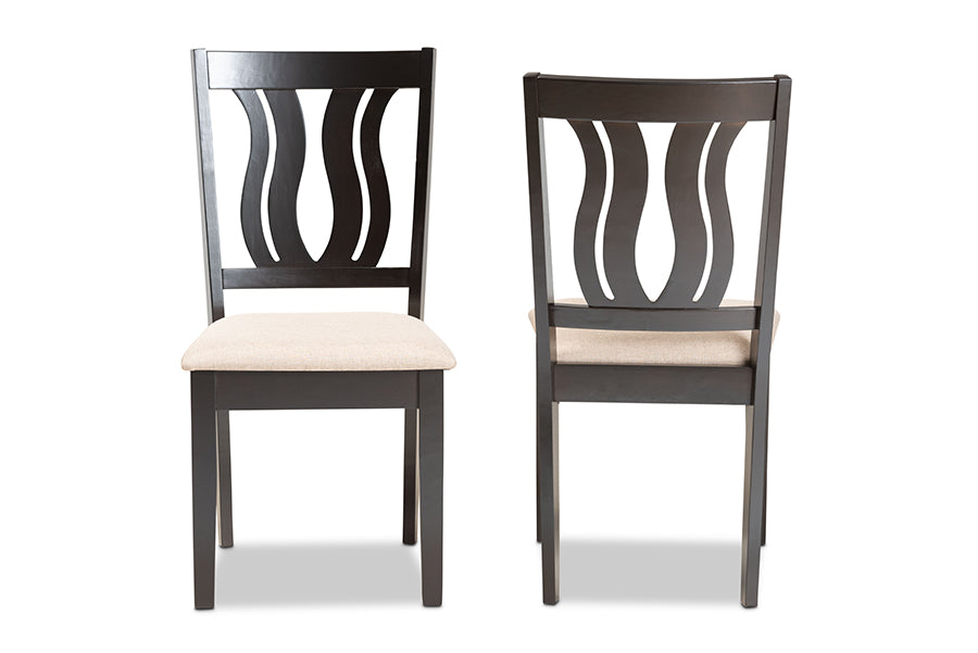 Baxton Studio Fenton Modern and Contemporary Sand Fabric Upholstered and Dark Brown Finished Wood 2-Piece Dining Chair Set | Modishstore | Dining Chairs - 3