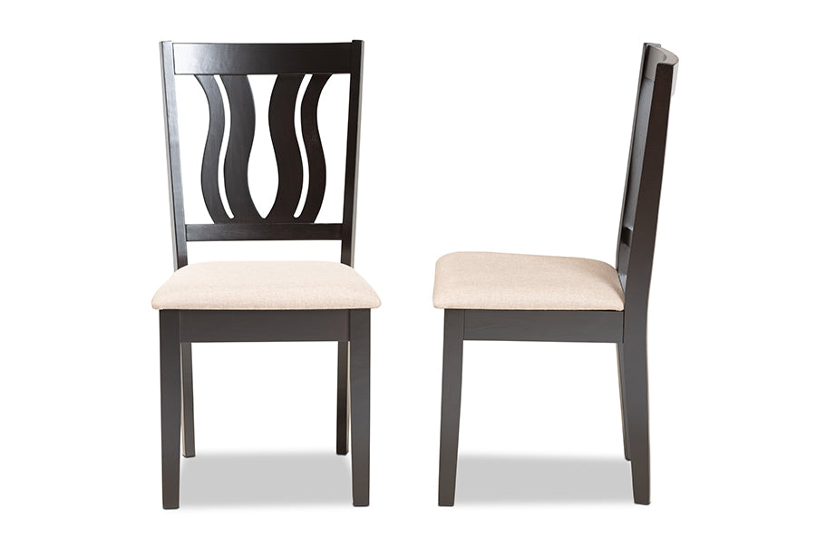 Baxton Studio Fenton Modern and Contemporary Sand Fabric Upholstered and Dark Brown Finished Wood 2-Piece Dining Chair Set | Modishstore | Dining Chairs - 2