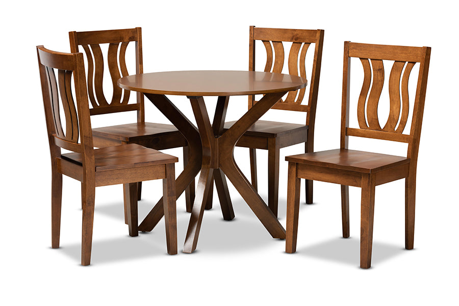 baxton studio mare modern and contemporary transitional walnut brown finished wood 5 piece dining set | Modish Furniture Store-2
