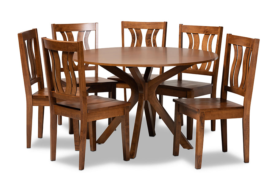 baxton studio mare modern and contemporary transitional walnut brown finished wood 7 piece dining set | Modish Furniture Store-2