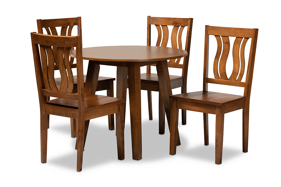 baxton studio anesa modern and contemporary transitional walnut brown finished wood 5 piece dining set | Modish Furniture Store-2