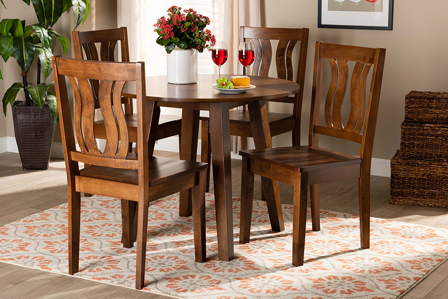Baxton Studio Anesa Modern and Contemporary Transitional Walnut Brown Finished Wood 5-Piece Dining Set | Modishstore | Dining Sets