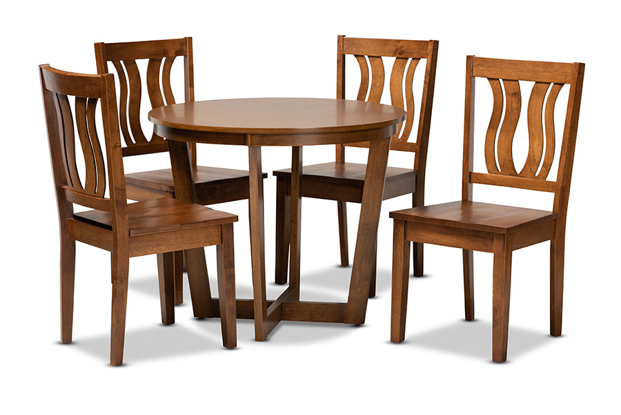 baxton studio elodia modern and contemporary transitional walnut brown finished wood 5 piece dining set | Modish Furniture Store-2