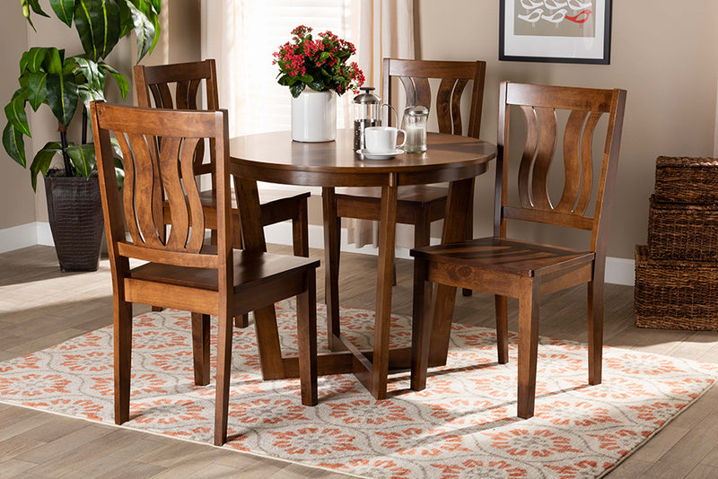 Baxton Studio Elodia Modern and Contemporary Transitional Walnut Brown Finished Wood 5-Piece Dining Set | Modishstore | Dining Sets