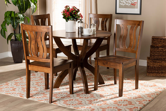 Baxton Studio Karla Modern and Contemporary Transitional Walnut Brown Finished Wood 5-Piece Dining Set | Modishstore | Dining Sets