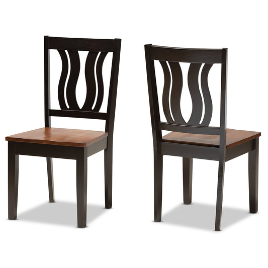 Baxton Studio Fenton Modern and Contemporary Transitional Two-Tone Dark Brown and Walnut Brown Finished Wood 2-Piece Dining Chair Set | Dining Chairs | Modishstore