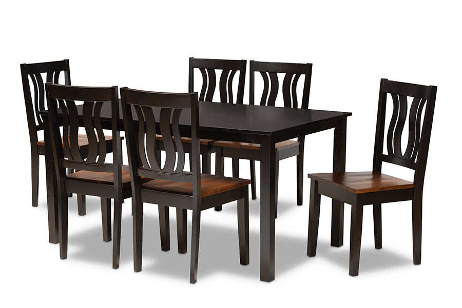 baxton studio zamira modern and contemporary transitional two tone dark brown and walnut brown finished wood 7 piece dining set | Modish Furniture Store-2