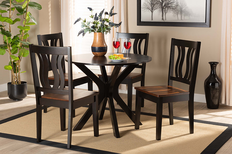 Baxton Studio Mare Modern and Contemporary Transitional Two-Tone Dark Brown and Walnut Brown Finished Wood 5-Piece Dining Set | Modishstore | Dining Sets
