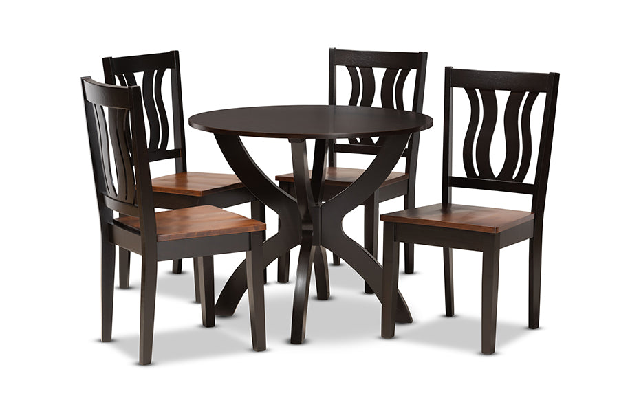 baxton studio karla modern and contemporary transitional two tone dark brown and walnut brown finished wood 5 piece dining set | Modish Furniture Store-2