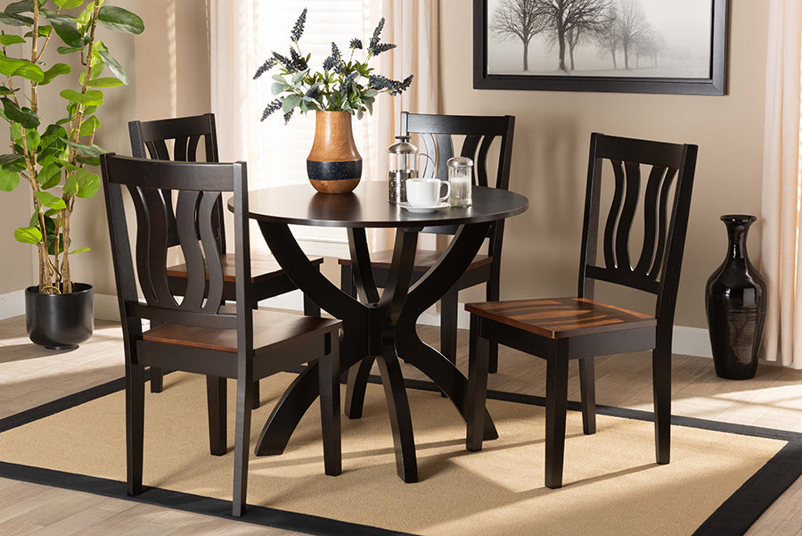 Baxton Studio Karla Modern and Contemporary Transitional Two-Tone Dark Brown and Walnut Brown Finished Wood 5-Piece Dining Set | Modishstore | Dining Sets