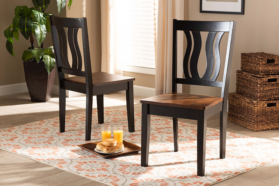 Baxton Studio Fenton Modern and Contemporary Transitional Two-Tone Dark Brown and Walnut Brown Finished Wood 2-Piece Dining Chair Set | Dining Chairs | Modishstore - 2