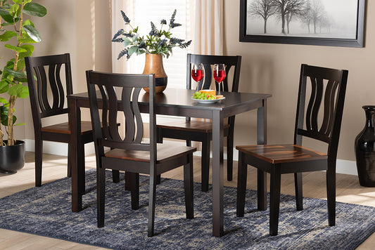 Baxton Studio Zamira Modern and Contemporary Transitional Two-Tone Dark Brown and Walnut Brown Finished Wood 5-Piece Dining Set | Modishstore | Dining Sets