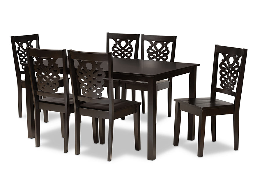 baxton studio luisa modern and contemporary transitional dark brown finished wood 7 piece dining set | Modish Furniture Store-2