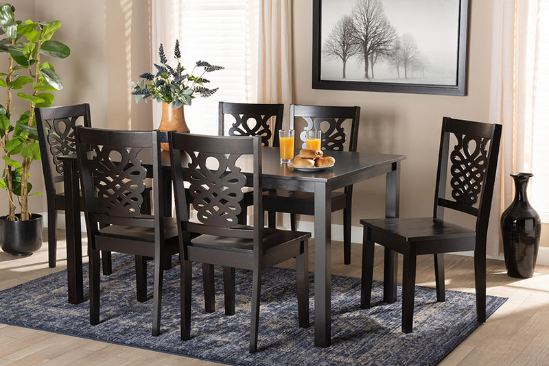 Baxton Studio Luisa Modern and Contemporary Transitional Dark Brown Finished Wood 7-Piece Dining Set | Modishstore | Dining Sets