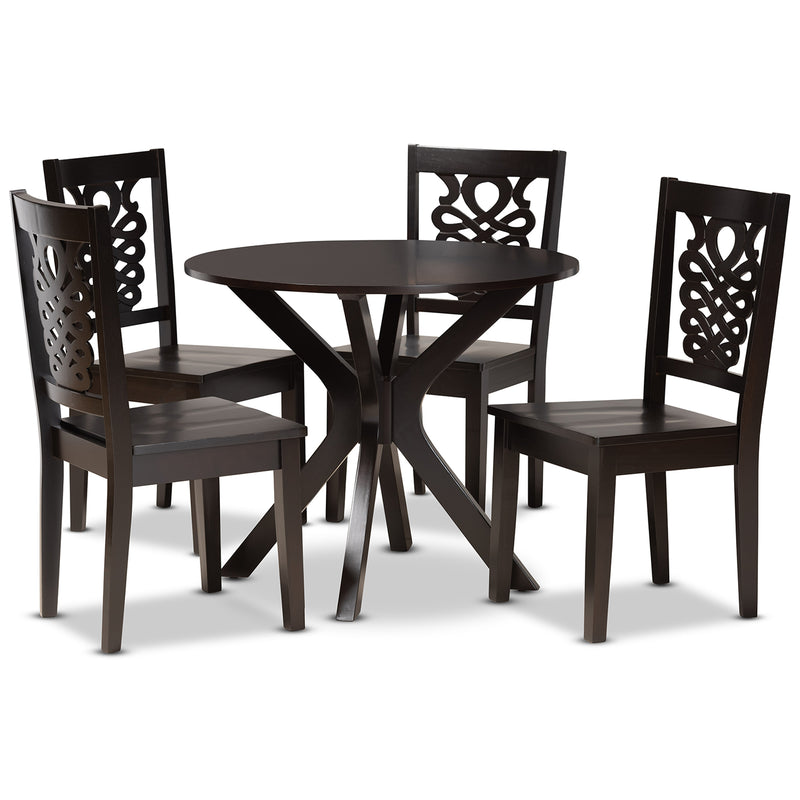 Baxton Studio Liese Modern and Contemporary Transitional Dark Brown Finished Wood 5-Piece Dining Set | Dining Sets | Modishstore