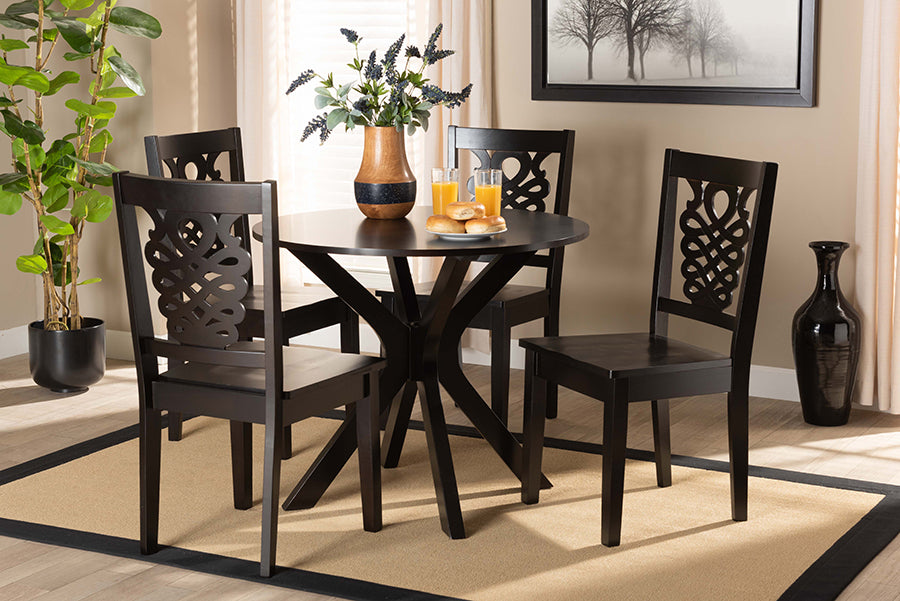Baxton Studio Liese Modern and Contemporary Transitional Dark Brown Finished Wood 5-Piece Dining Set | Dining Sets | Modishstore - 2