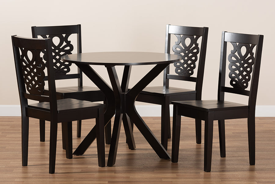 Baxton Studio Liese Modern and Contemporary Transitional Dark Brown Finished Wood 5-Piece Dining Set | Dining Sets | Modishstore - 3