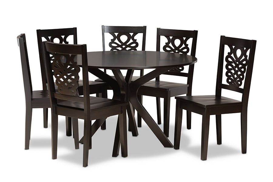 baxton studio liese modern and contemporary transitional dark brown finished wood 7 piece dining set | Modish Furniture Store-2