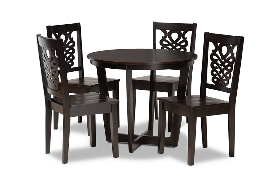 baxton studio salida modern and contemporary transitional dark brown finished wood 5 piece dining set | Modish Furniture Store-2