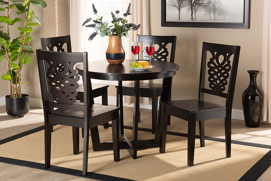 Baxton Studio Salida Modern and Contemporary Transitional Dark Brown Finished Wood 5-Piece Dining Set | Modishstore | Dining Sets